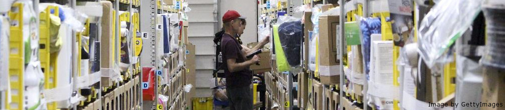 Amazon employee working in fulfillment center